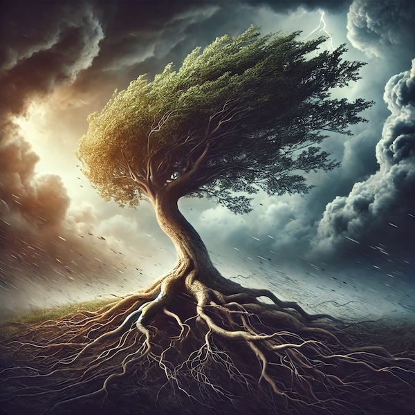 Ein Sturm neigt einen Baum zur Seite